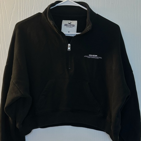 Hollister black 1/4 zip long sleeve cropped pullover sweatshirt women’s small - Picture 2 of 5